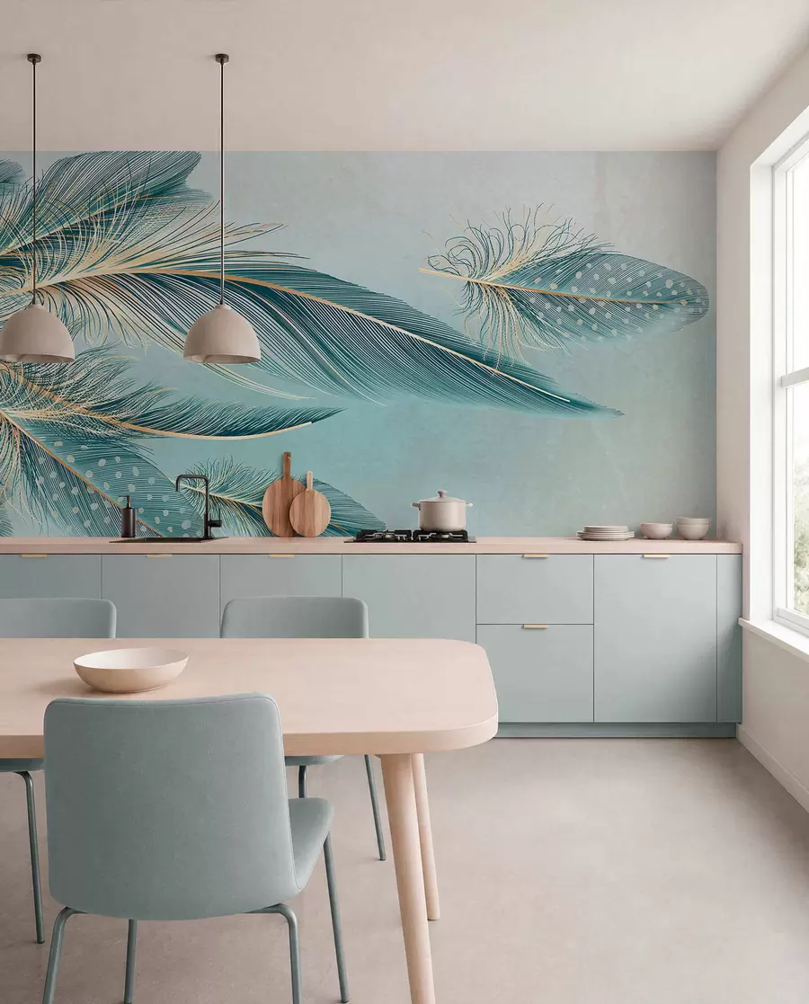 wall murals Нежно перје у нијансама плаве w01312