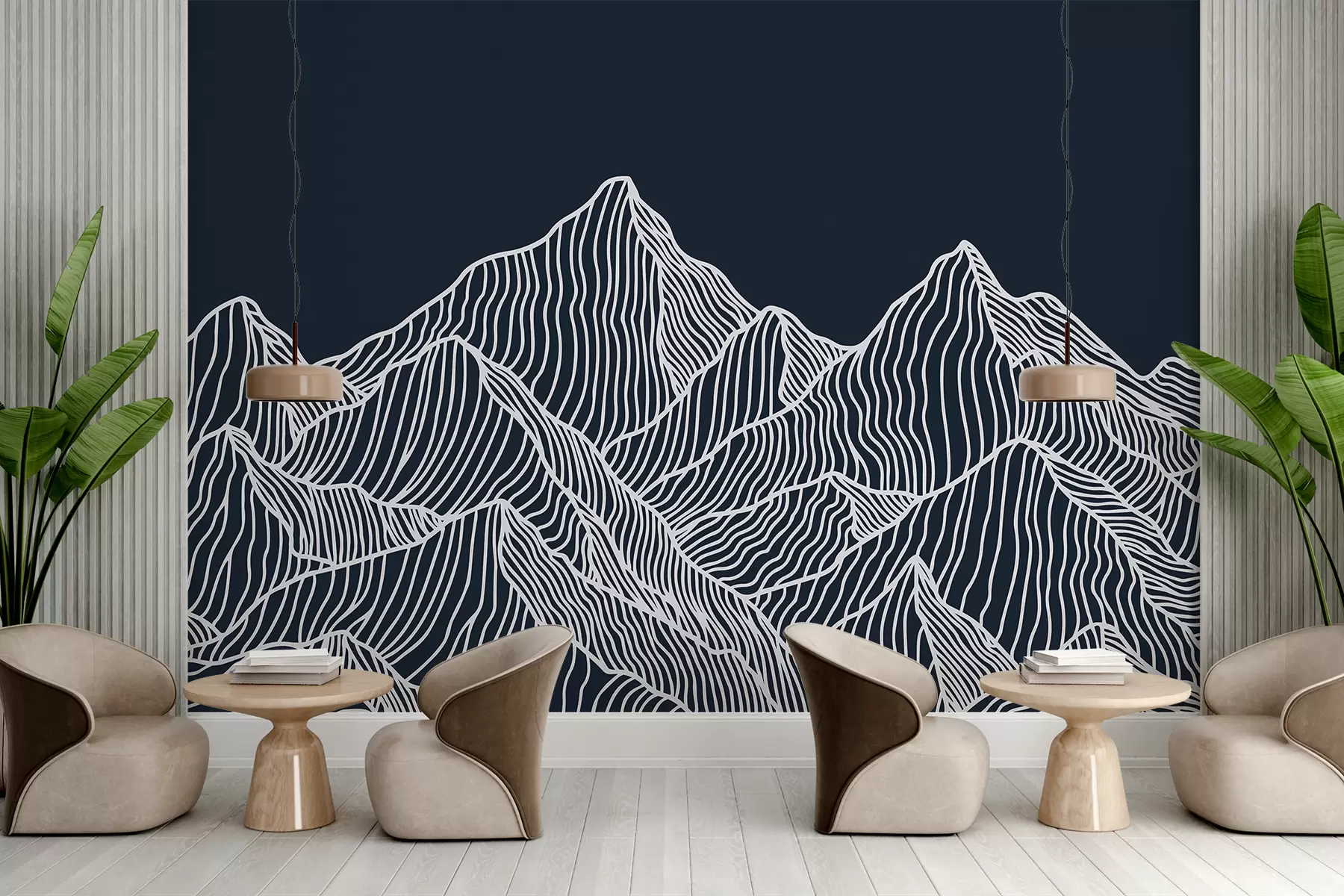 wall murals Линеарне беле планине на плавој позадини w01214v3