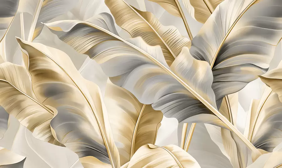 wall murals луксузни велики листови банане у сиво-беж тоновима w07876