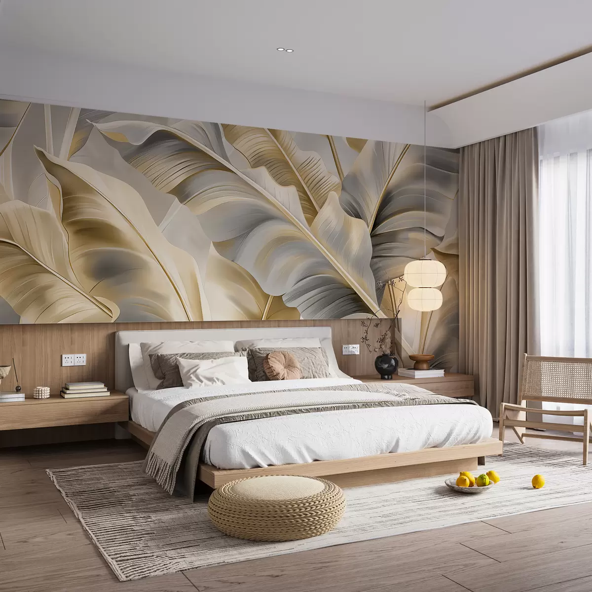 wall murals луксузни велики листови банане у сиво-беж тоновима w07876