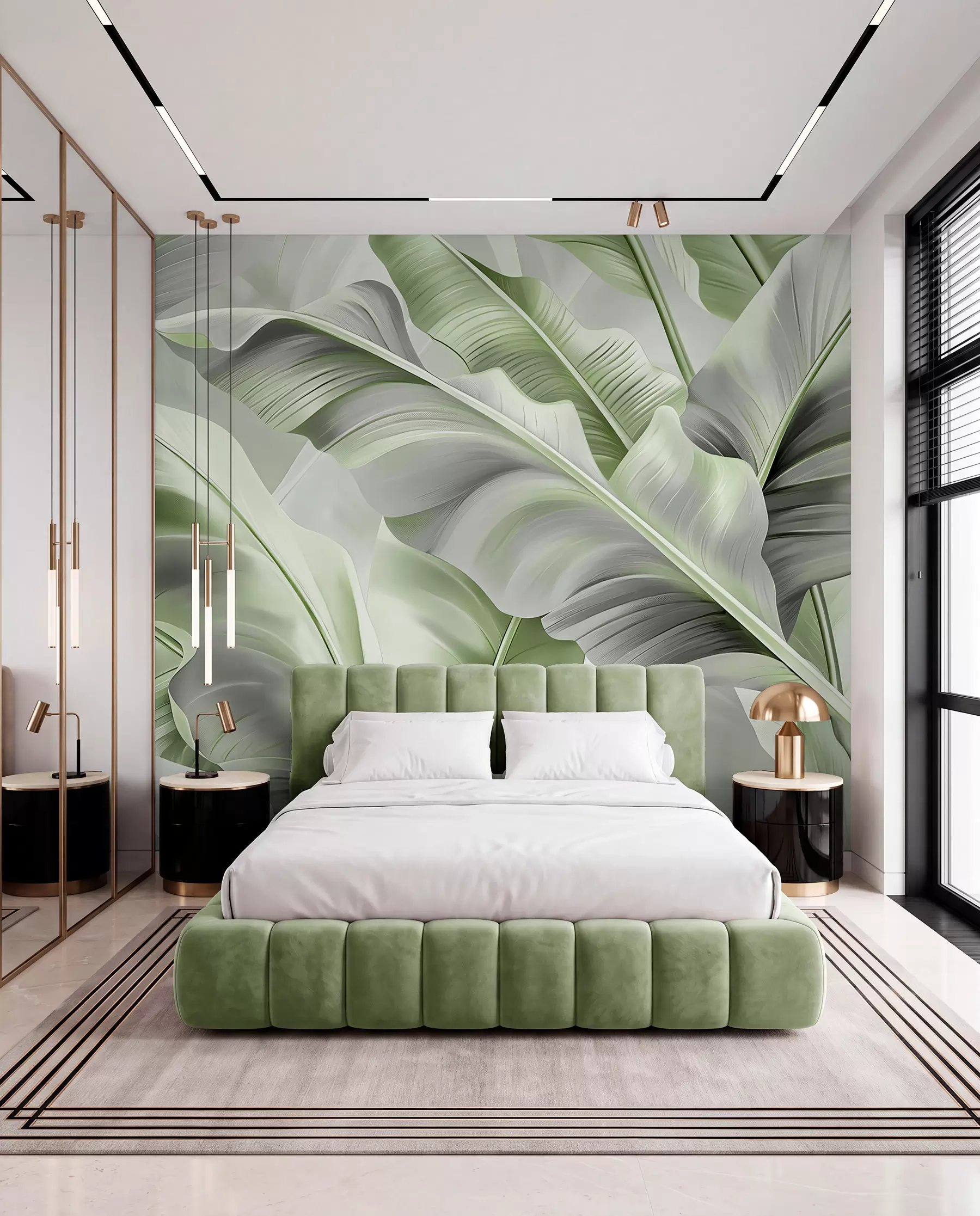 wall murals раскошни велики листови банане у сиво-зеленим тоновима w07876v3
