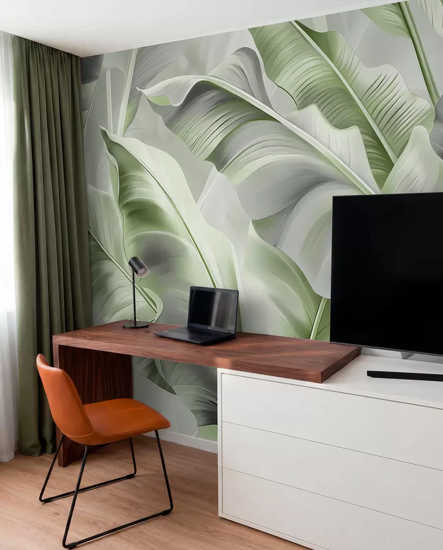 wall murals раскошни велики листови банане у сиво-зеленим тоновима w07876v3