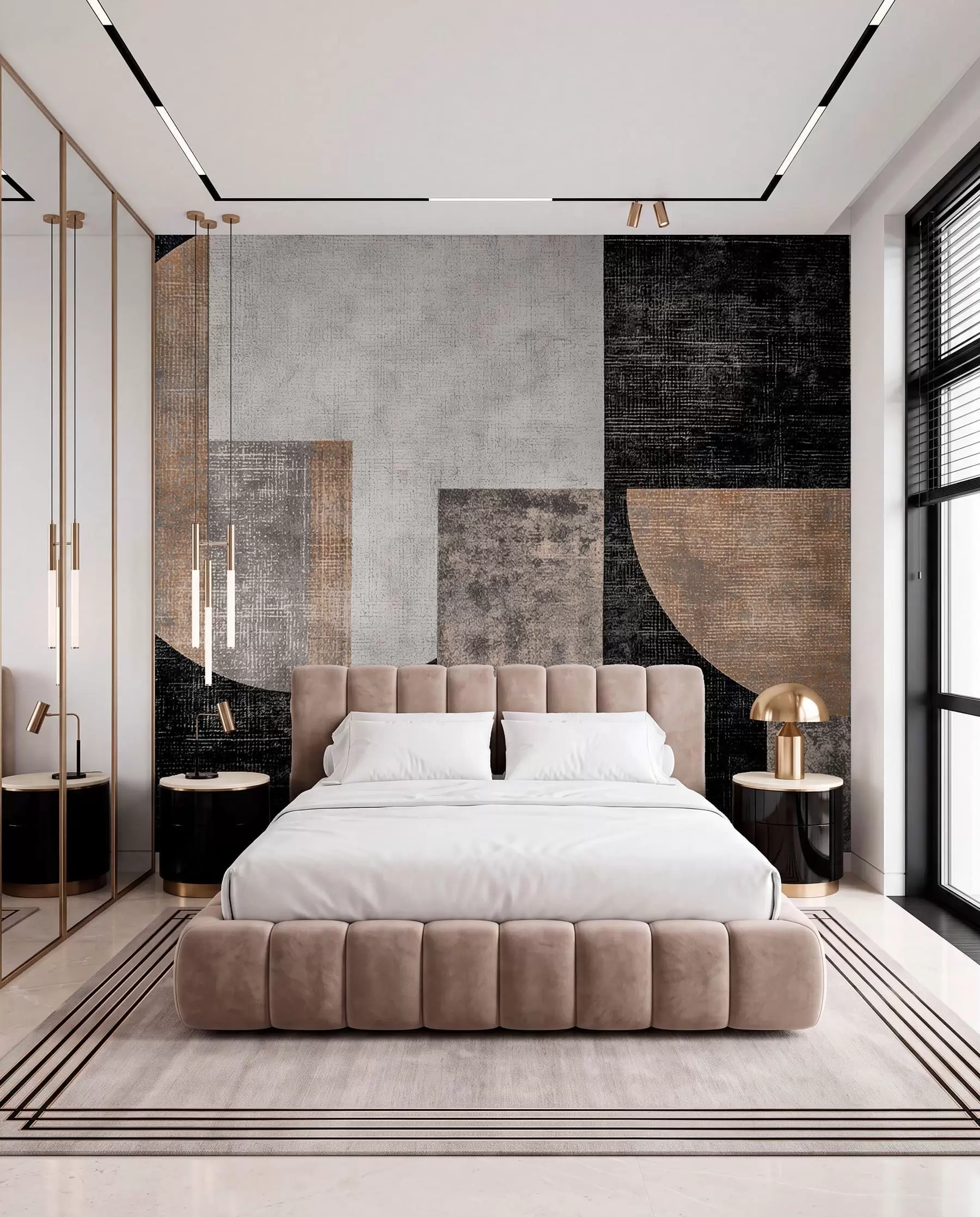 wall murals Модерна текстурирана апстракција у црној и наранџастој боји w07878