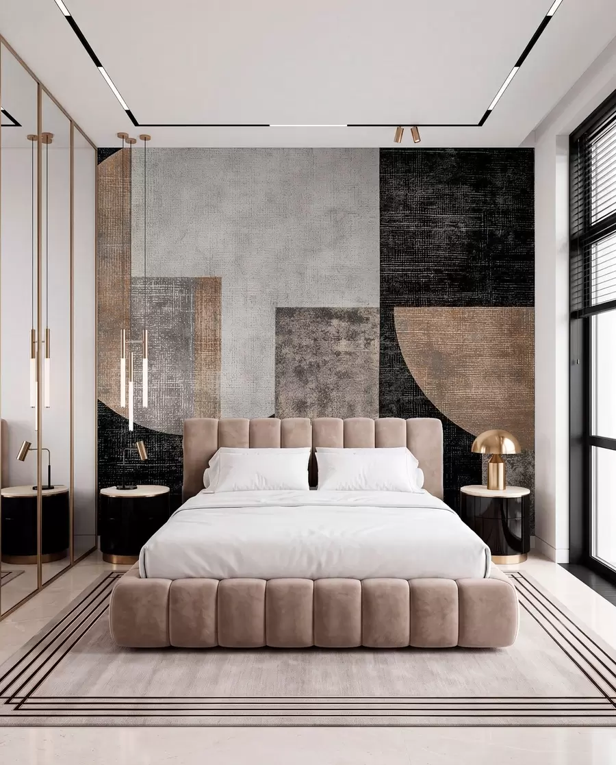 wall murals Модерна текстурирана апстракција у црној и наранџастој боји w07878