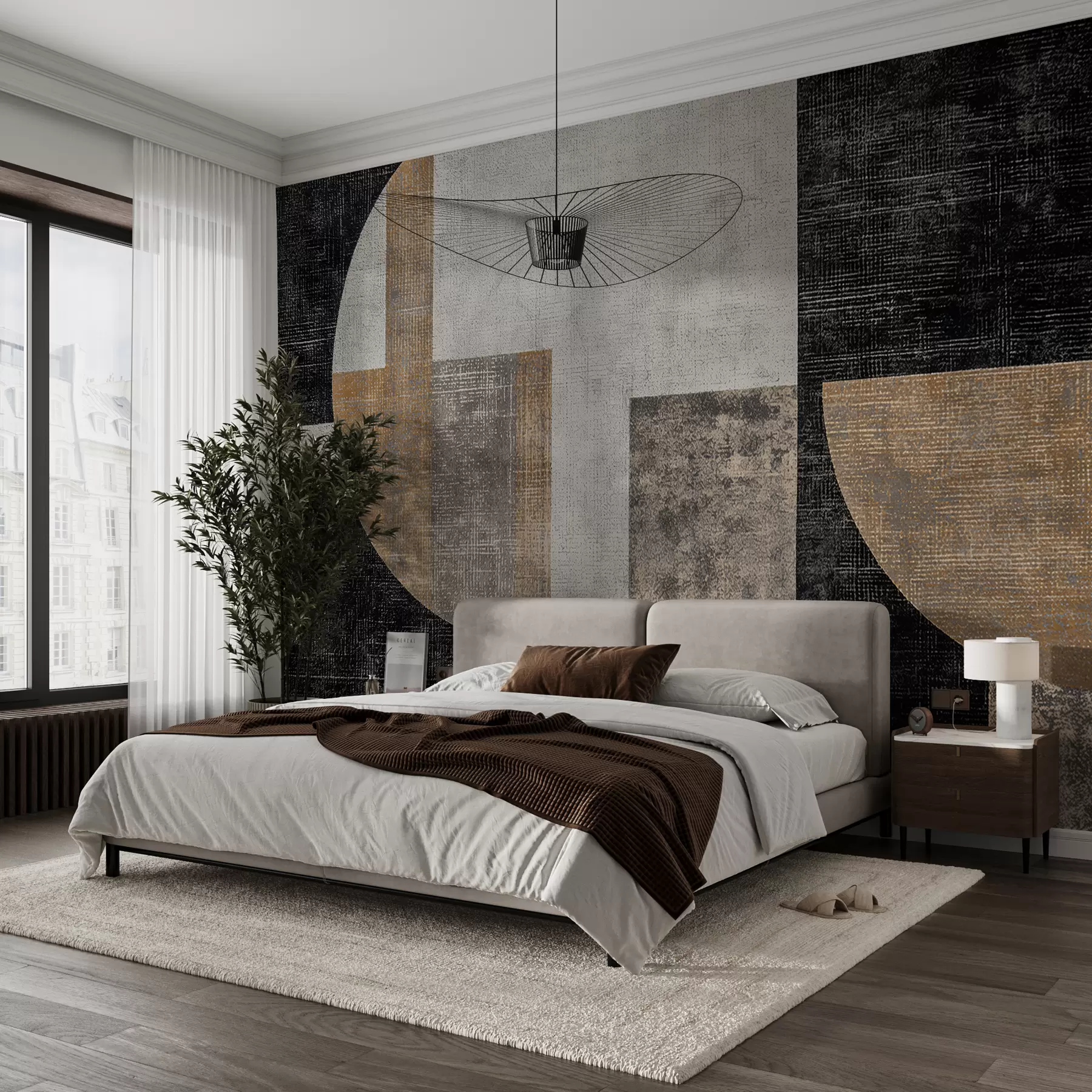 wall murals Модерна текстурирана апстракција у црној и наранџастој боји w07878