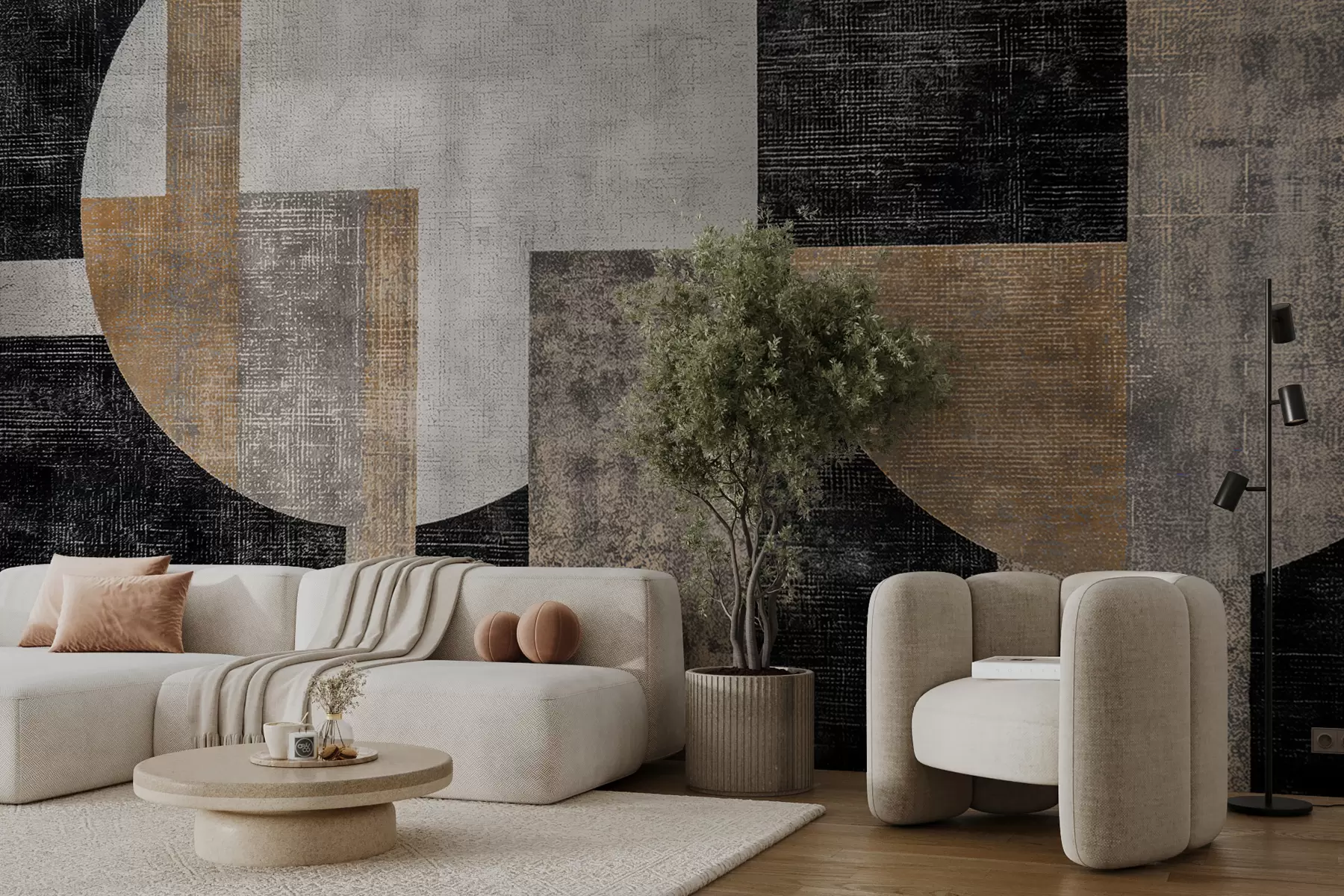 wall murals Модерна текстурирана апстракција у црној и наранџастој боји w07878