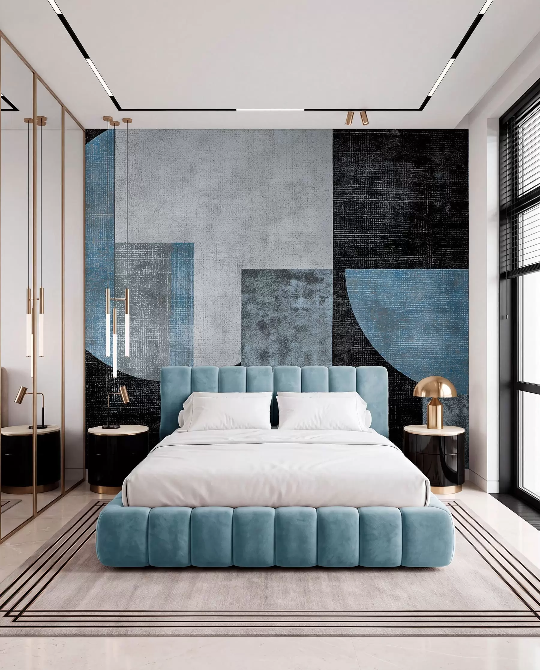 wall murals Модерна текстурирана апстракција у црно-плавим бојама w07878v1