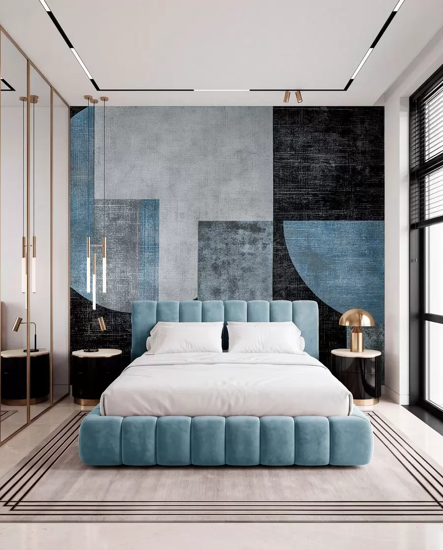 wall murals Модерна текстурирана апстракција у црно-плавим бојама w07878v1