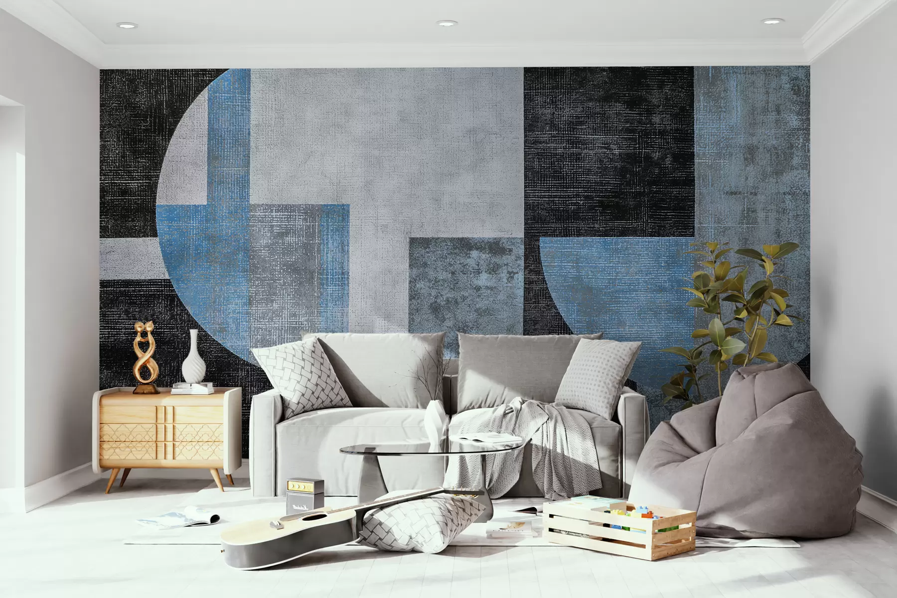 wall murals Модерна текстурирана апстракција у црно-плавим бојама w07878v1