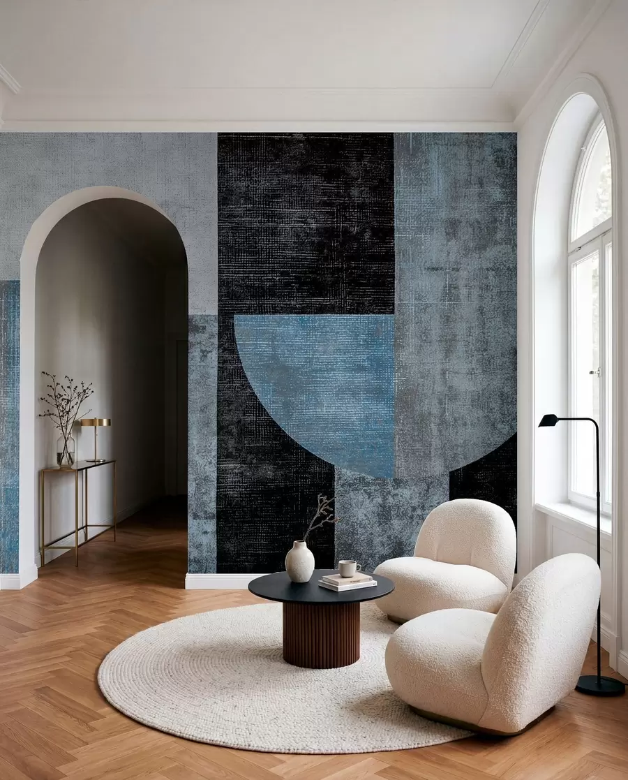 wall murals Модерна текстурирана апстракција у црно-плавим бојама w07878v1