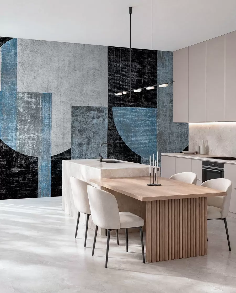 wall murals Модерна текстурирана апстракција у црно-плавим бојама w07878v1