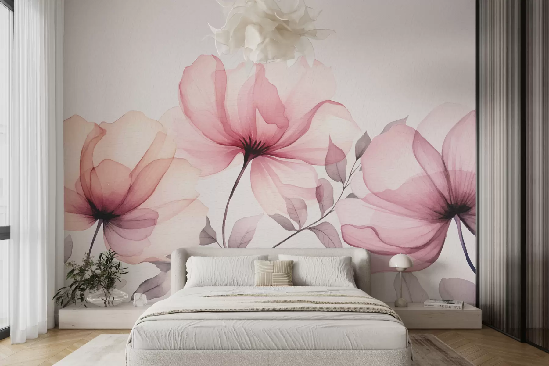 wall murals велики ружичасти акварел цветови w07956