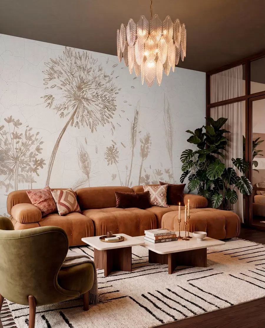 wall murals Поље маслачака и другог дивљег цвећа на мекој, магловитој позадини w07921
