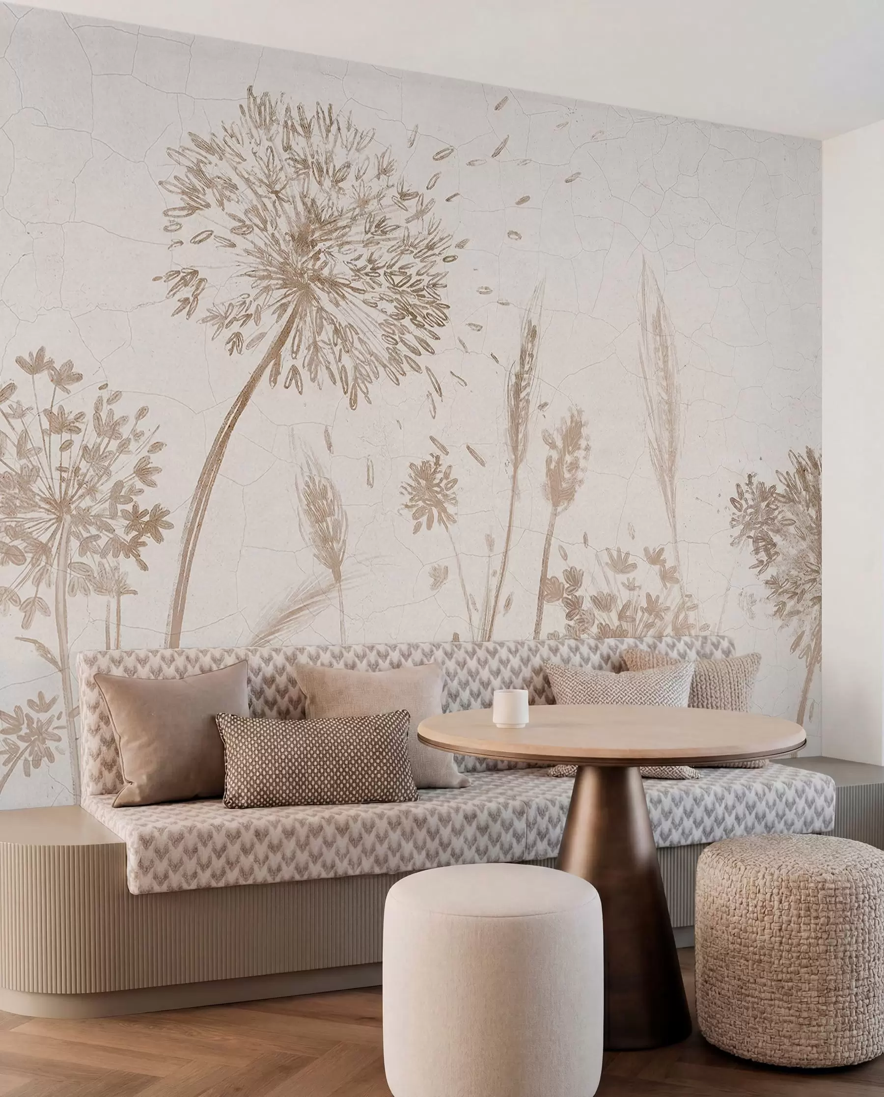 wall murals Поље маслачака и другог дивљег цвећа на мекој, магловитој позадини w07921