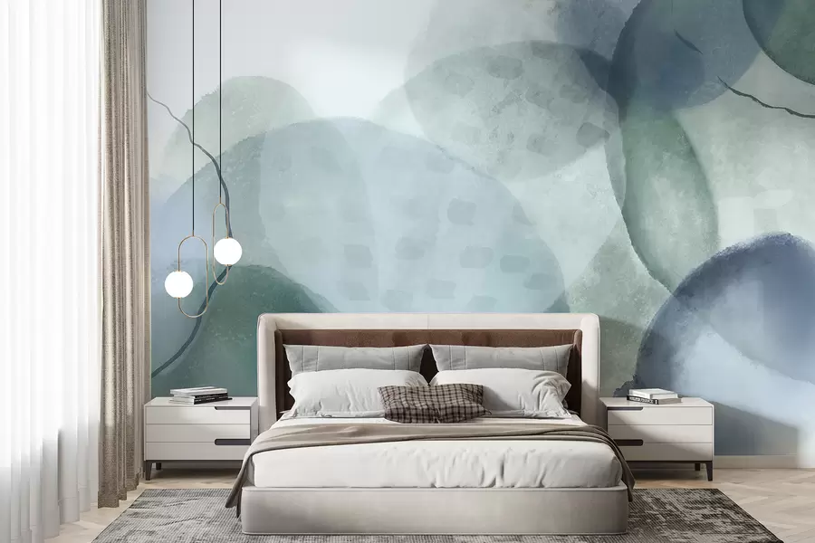 wall murals Меки, акварелни апстрактни облици у нијансама плаве, зелене и беле w07926