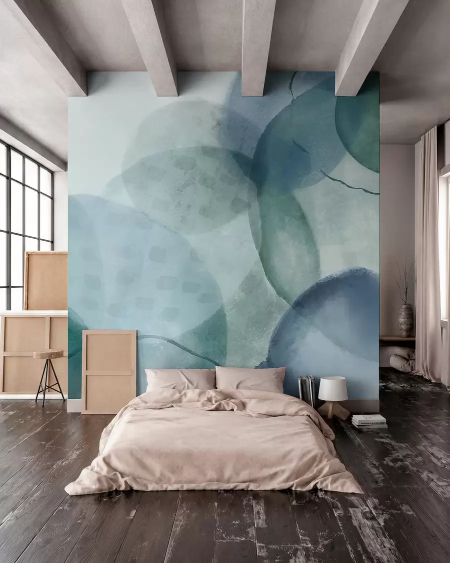 wall murals Меки, акварелни апстрактни облици у нијансама плаве, зелене и беле w07926