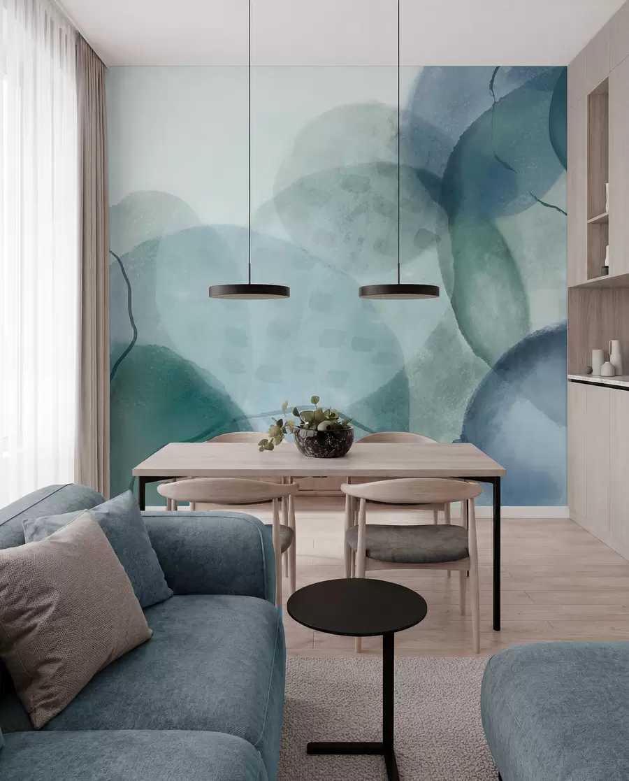 wall murals Меки, акварелни апстрактни облици у нијансама плаве, зелене и беле w07926
