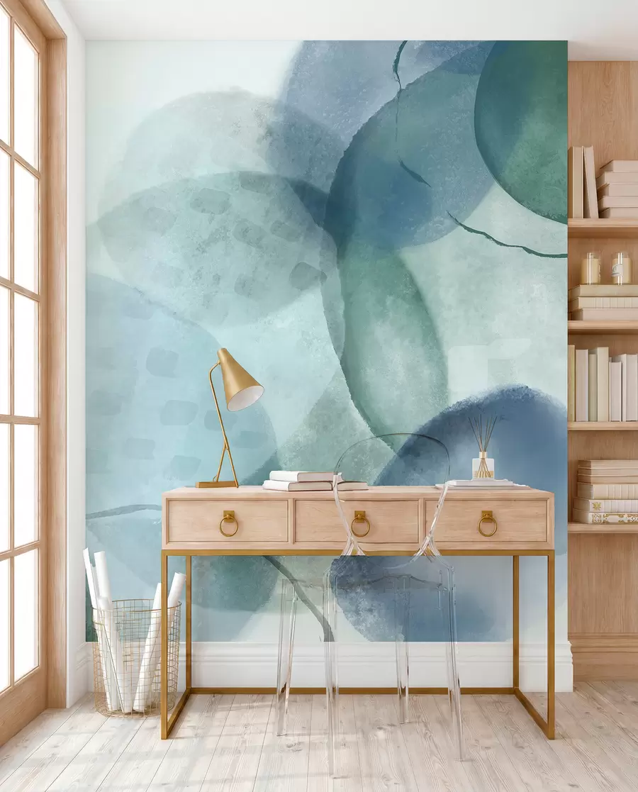 wall murals Меки, акварелни апстрактни облици у нијансама плаве, зелене и беле w07926