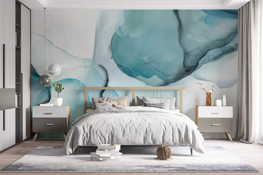 wall murals Апстрактна плава и бела флуидна уметност, налик текућој води и мастилу w07927