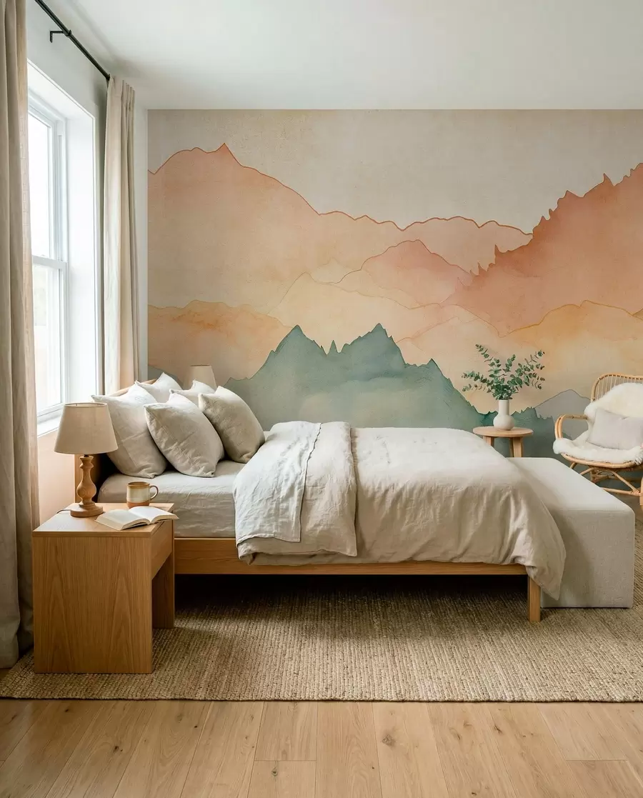 wall murals Планински венци, акварел берба, розе, плаве и жуте боје w07965