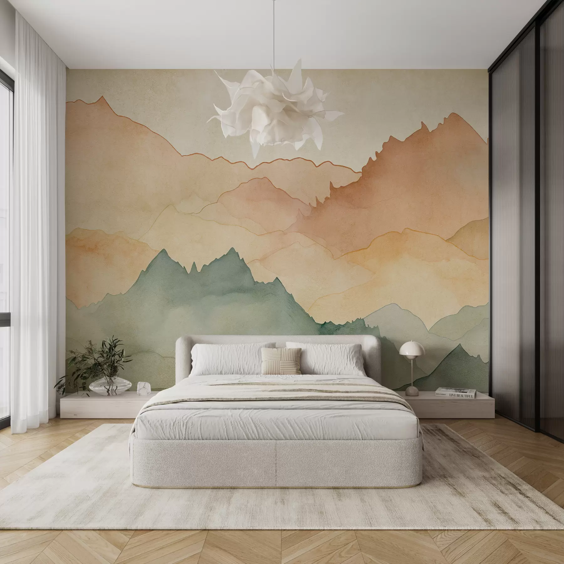 wall murals Планински венци, акварел берба, розе, плаве и жуте боје w07965