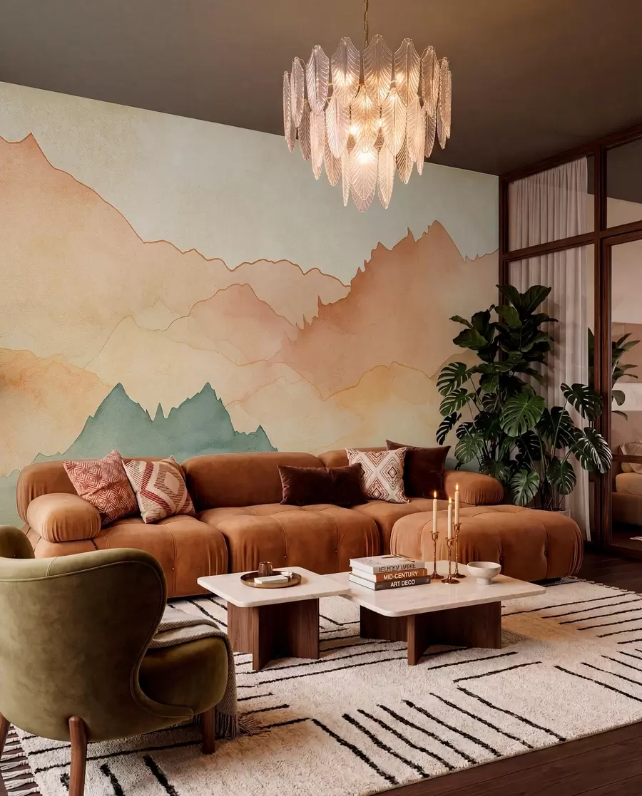 wall murals Планински венци, акварел берба, розе, плаве и жуте боје w07965