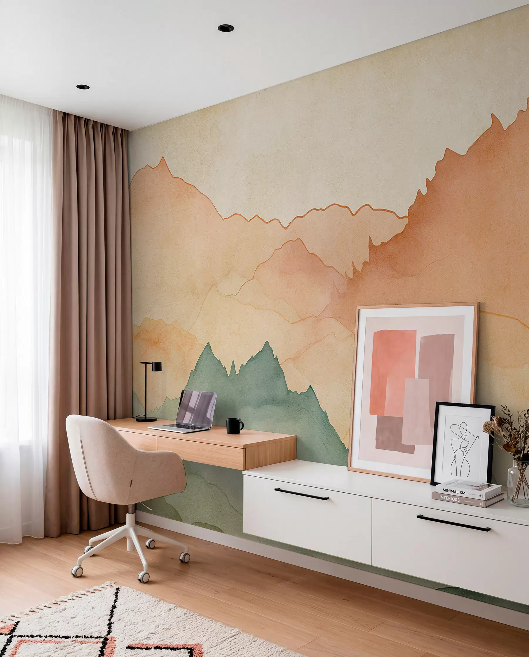 wall murals Планински венци, акварел берба, розе, плаве и жуте боје w07965