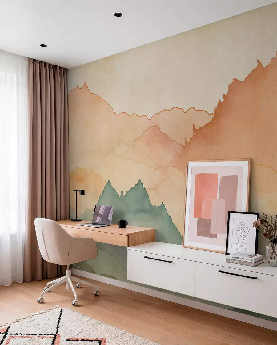 wall murals Планински венци, акварел берба, розе, плаве и жуте боје w07965