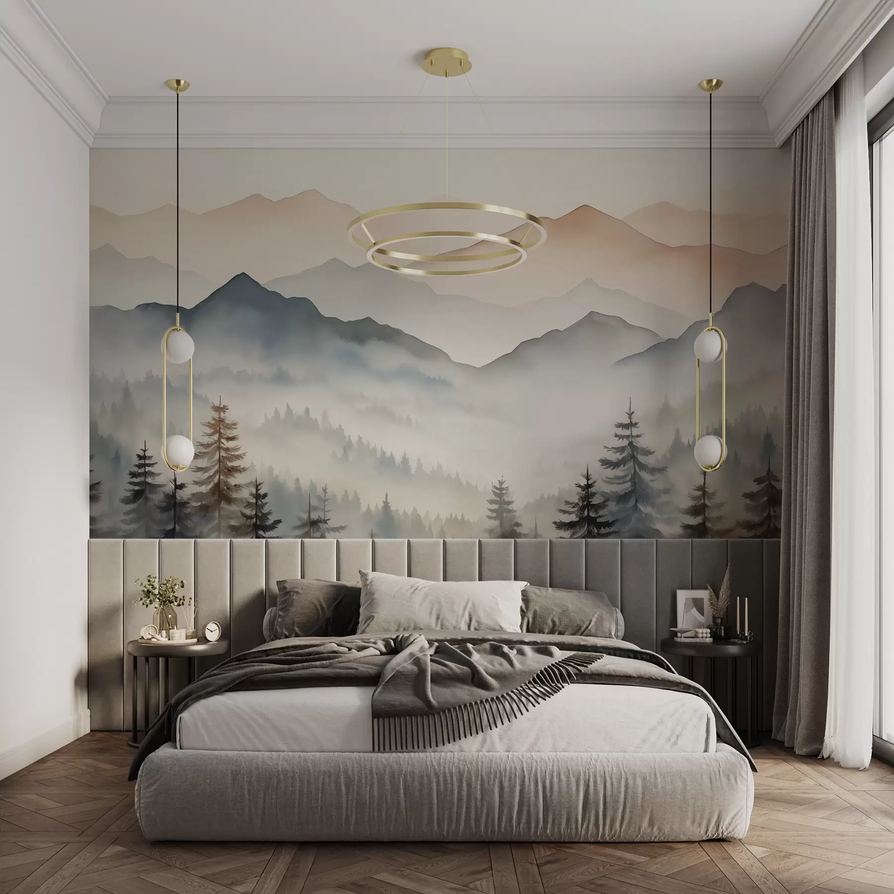 wall murals Планински венци насупрот шумском акварелу w08024