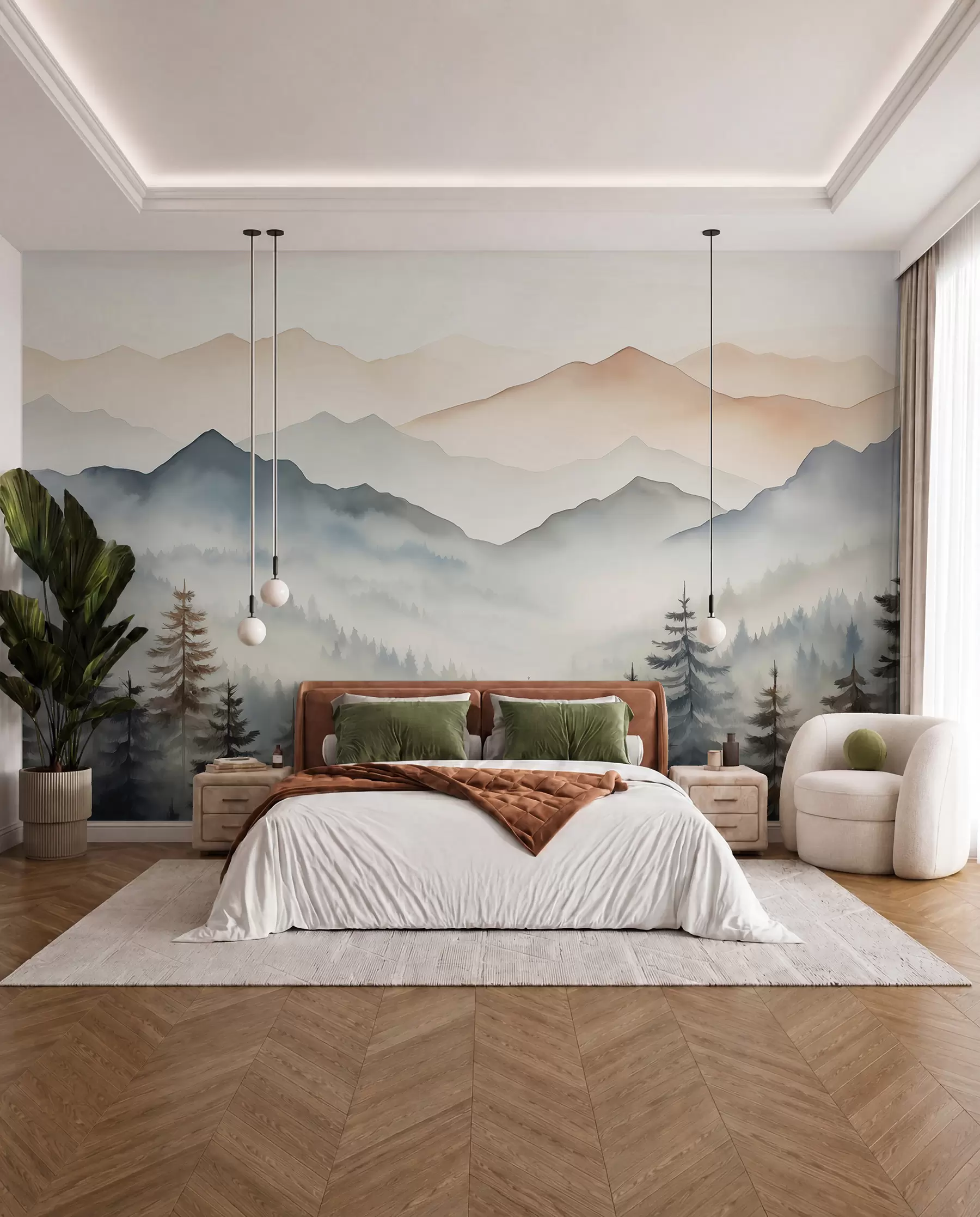 wall murals Планински венци насупрот шумском акварелу w08024