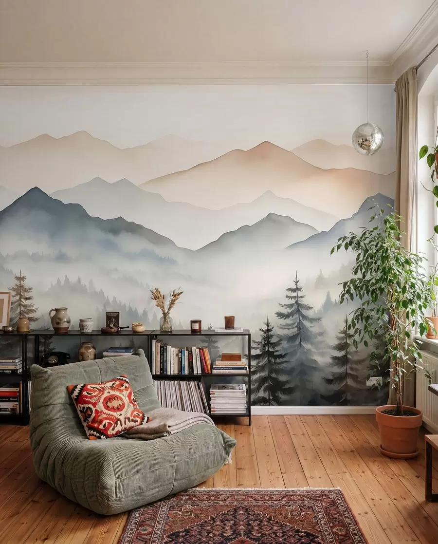 wall murals Планински венци насупрот шумском акварелу w08024