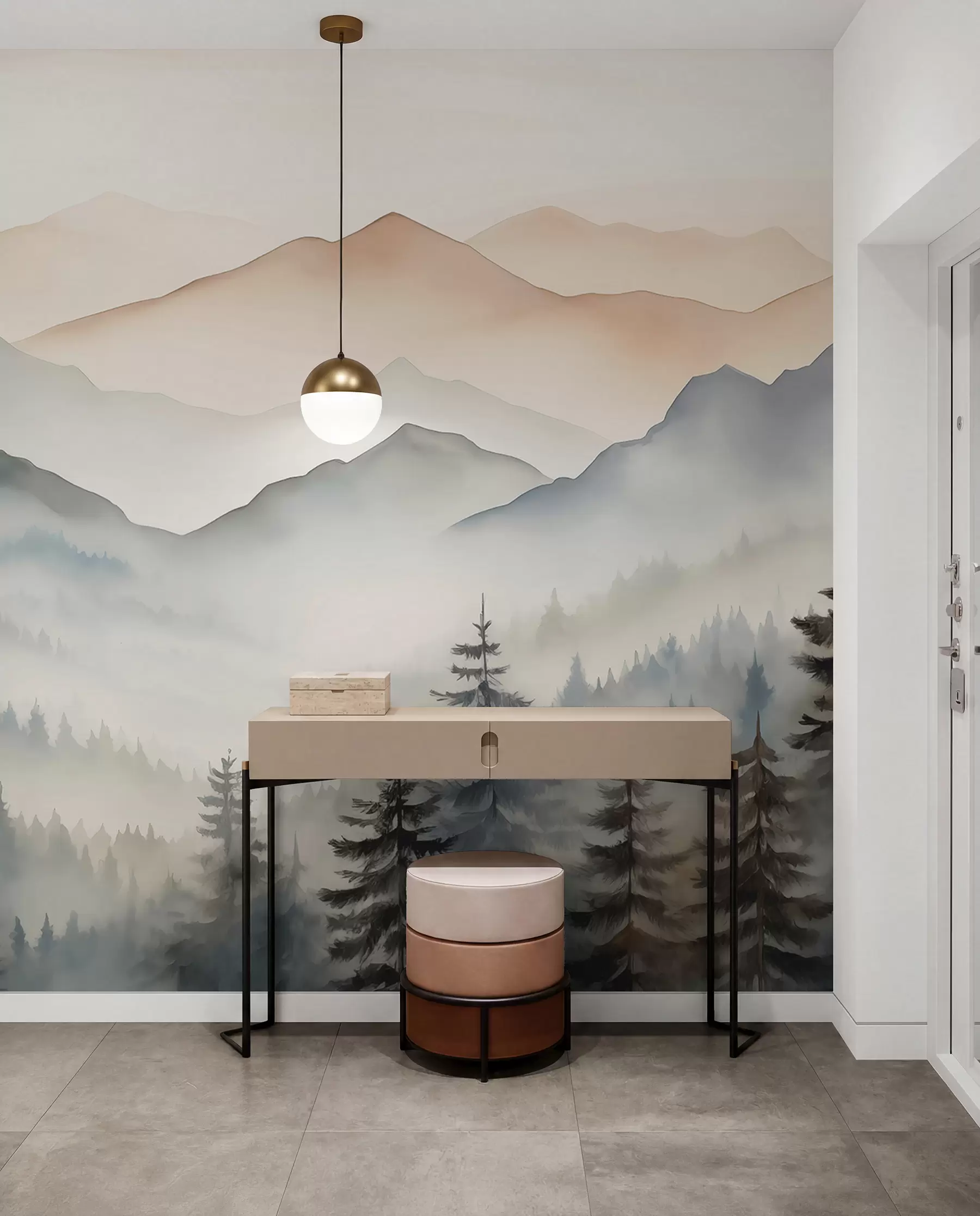 wall murals Планински венци насупрот шумском акварелу w08024