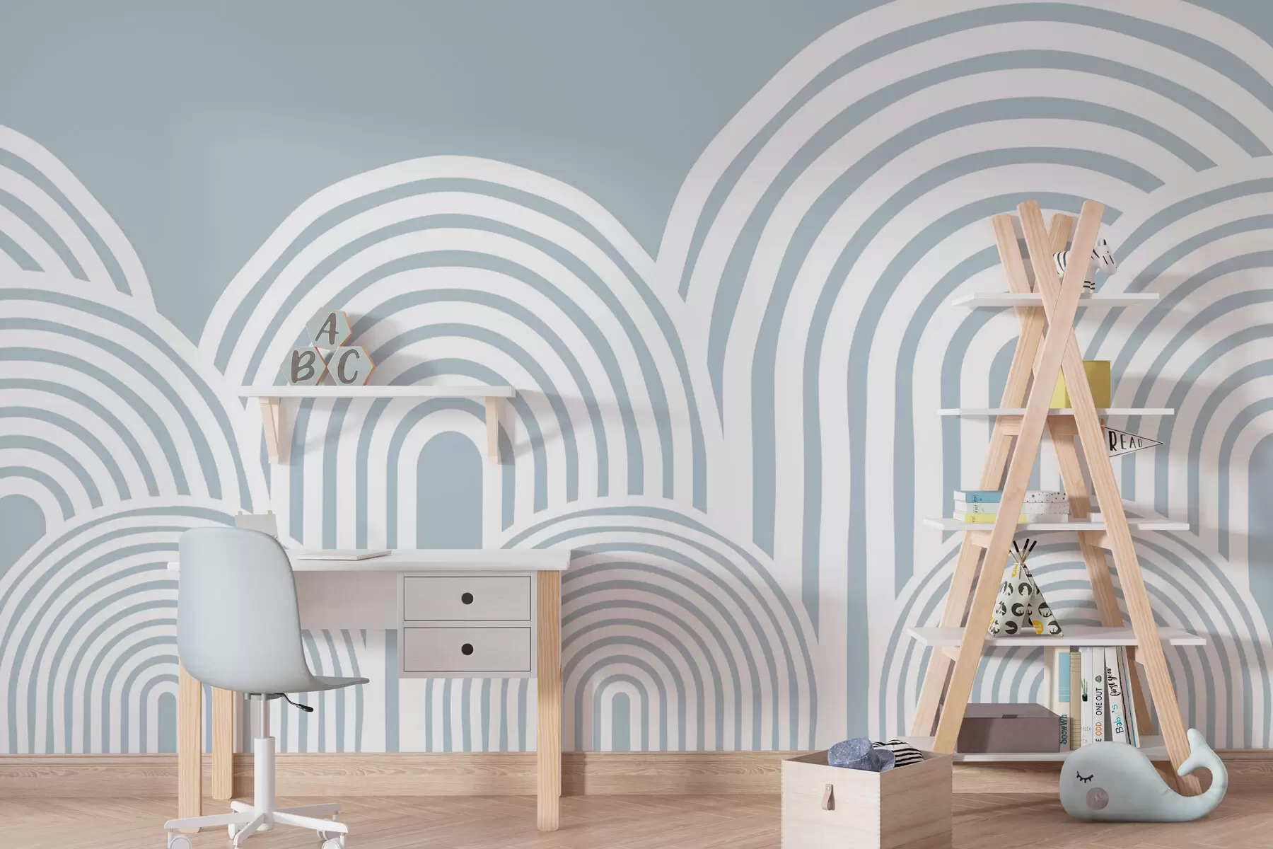 wall murals Таласасти лукови у скандинавском стилу минимализам плаве боје w08037