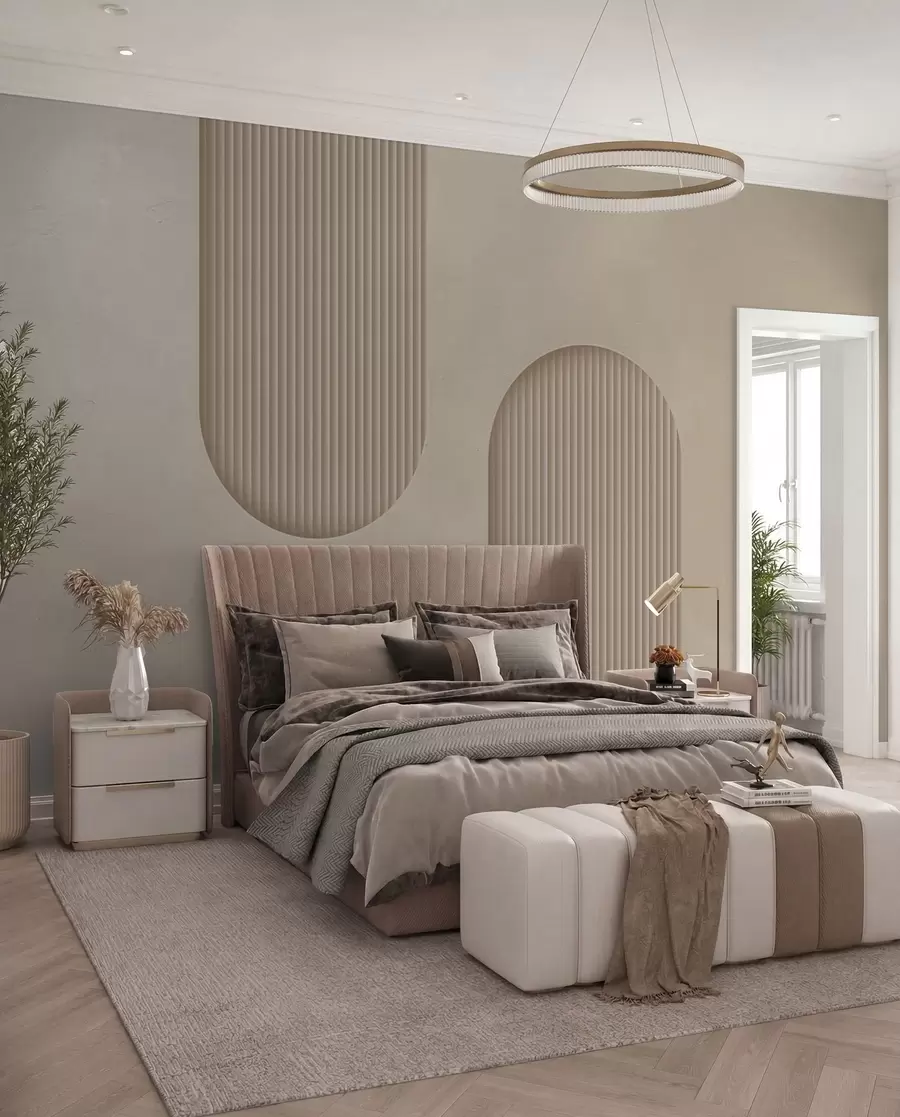 wall murals Арт децо тапете са текстуром у топлим беж тоновима. Имитација волуметријских лукова w08048