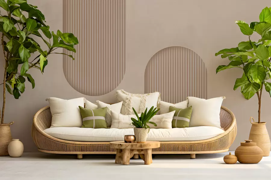 wall murals Арт децо тапете са текстуром у топлим беж тоновима. Имитација волуметријских лукова w08048