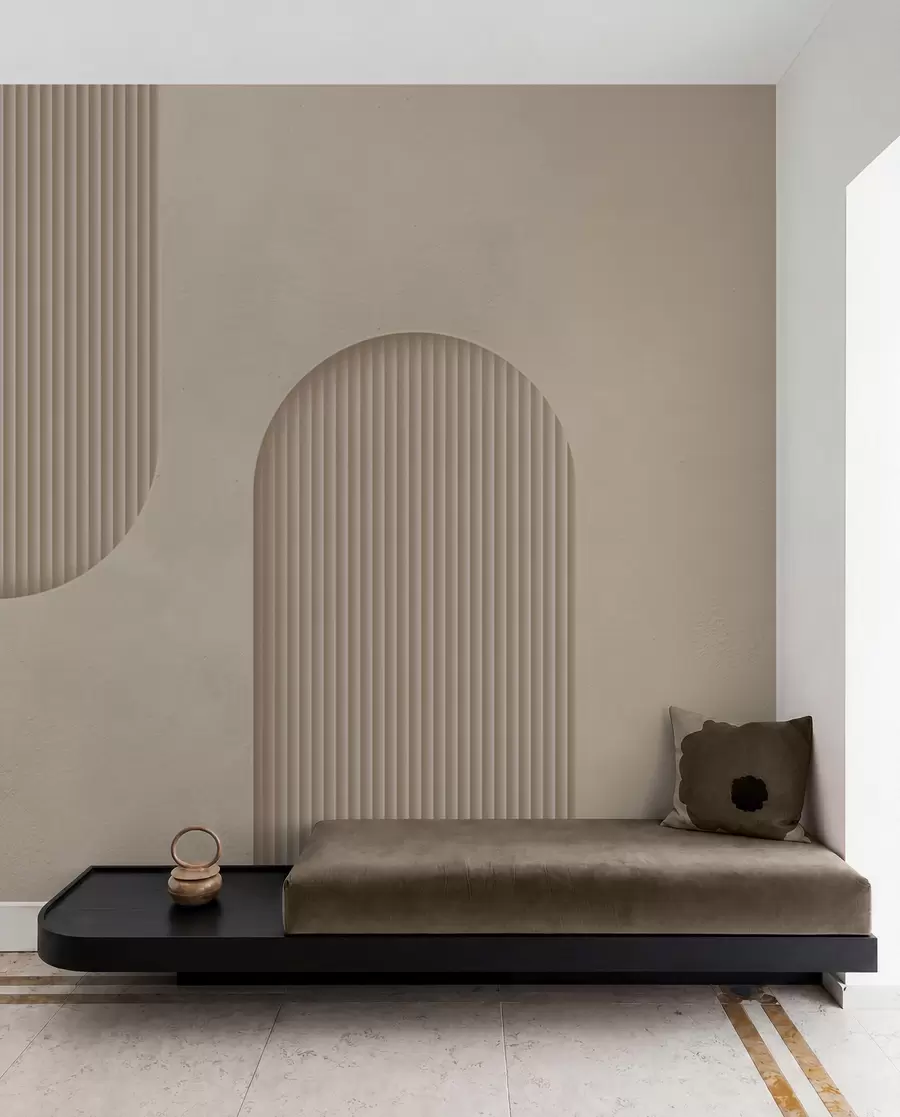 wall murals Арт децо тапете са текстуром у топлим беж тоновима. Имитација волуметријских лукова w08048