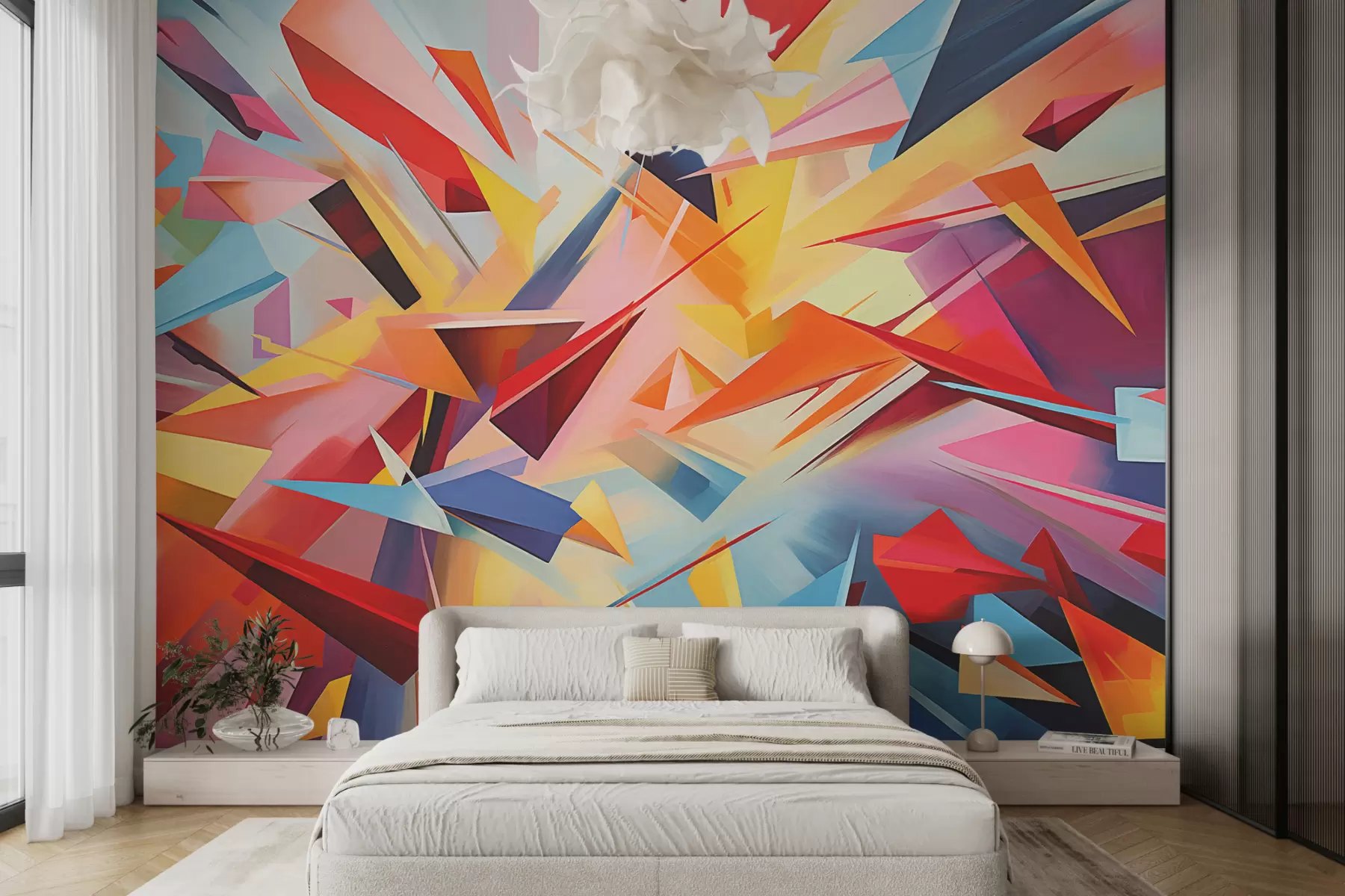 wall murals Хаотична апстракција геометријских облика, розе, плаве, жуте w08030