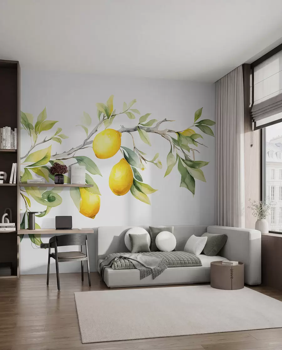 wall murals Грана акварела са листовима и плодовима лимуна w08096