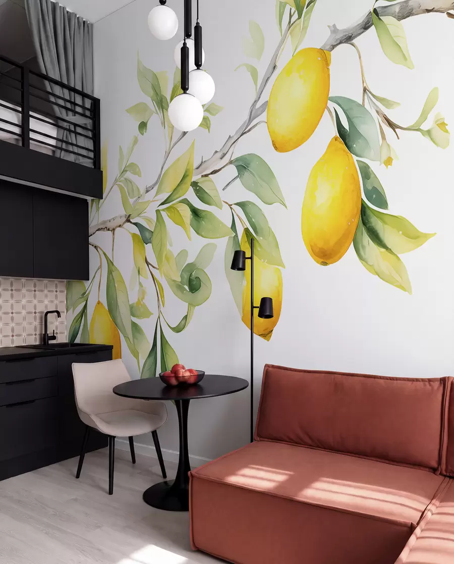 wall murals Грана акварела са листовима и плодовима лимуна w08096