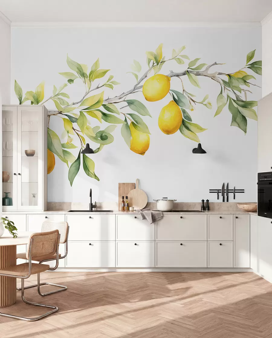 wall murals Грана акварела са листовима и плодовима лимуна w08096