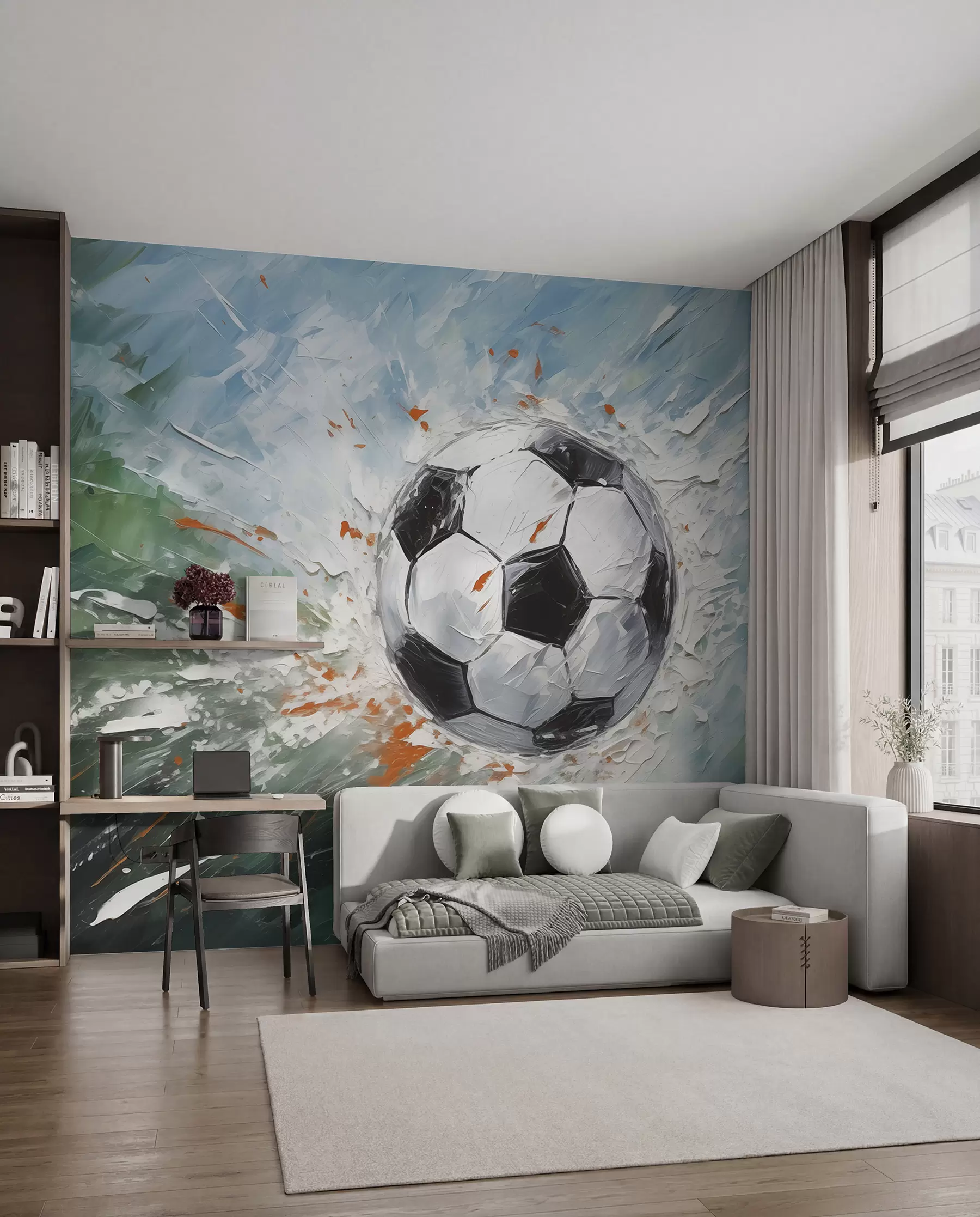 wall murals Фудбалска лопта која лети уљем, апстрактна уметност w08117