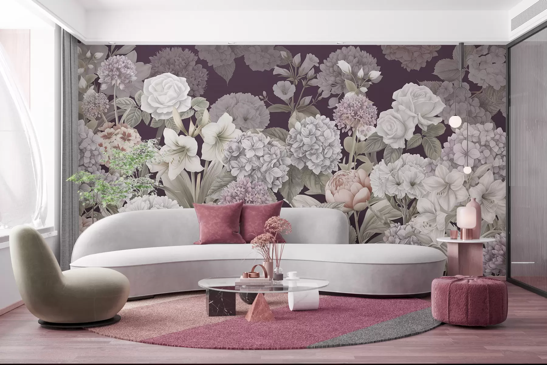 wall murals Магична летња башта на гримизној позадини w08140v2