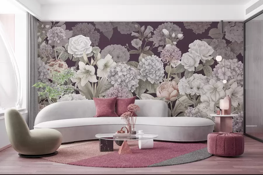 wall murals Магична летња башта на гримизној позадини w08140v2