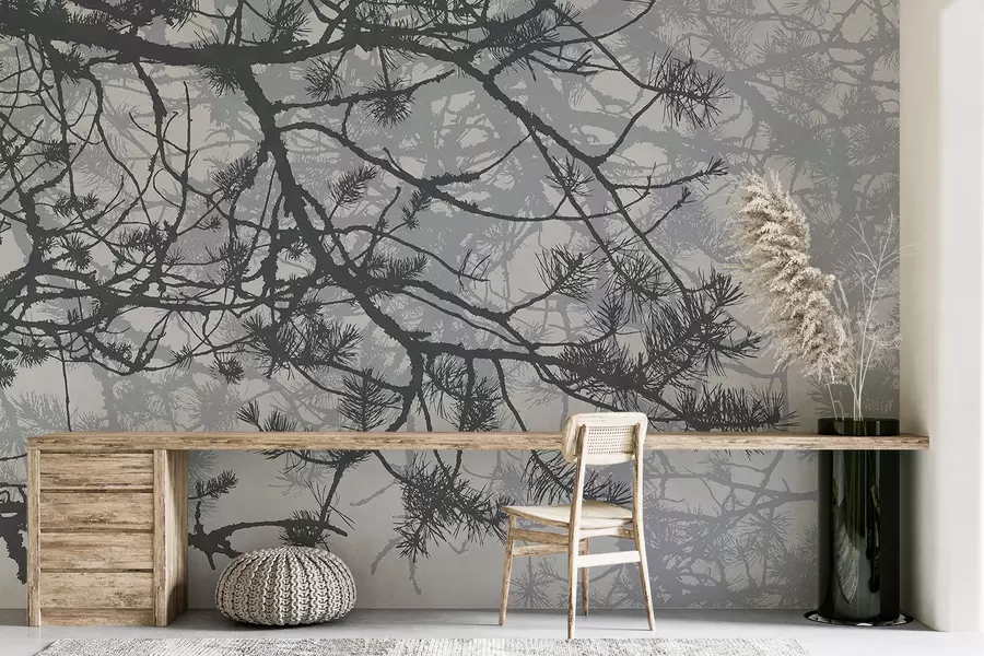 wall murals гране великог дрвета у сивим тоновима w08166