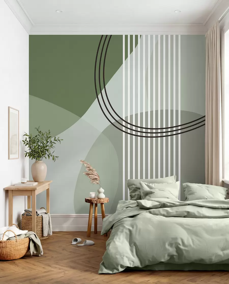 wall murals Геометријска апстракција линија и круг минимализам модеран стил зелене боје w08173v1