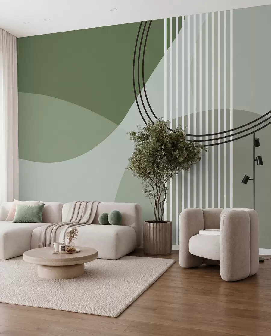 wall murals Геометријска апстракција линија и круг минимализам модеран стил зелене боје w08173v1