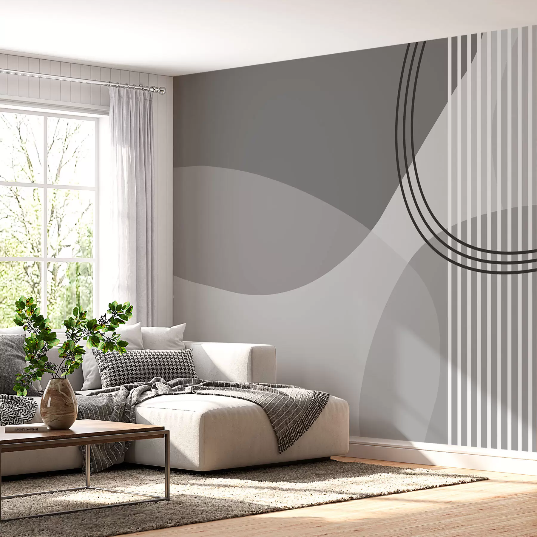wall murals Геометријска апстракција линија и круг минимализам модеран стил сиве боје w08173v3