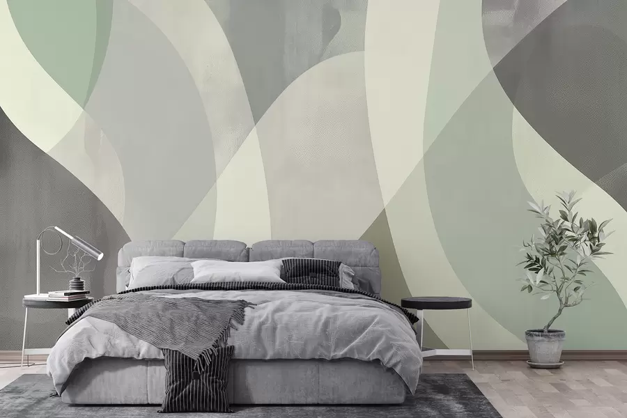 wall murals Меке облине пригушених тонова са течним линијама и зеленим преливима, минималистички и модерно w01334