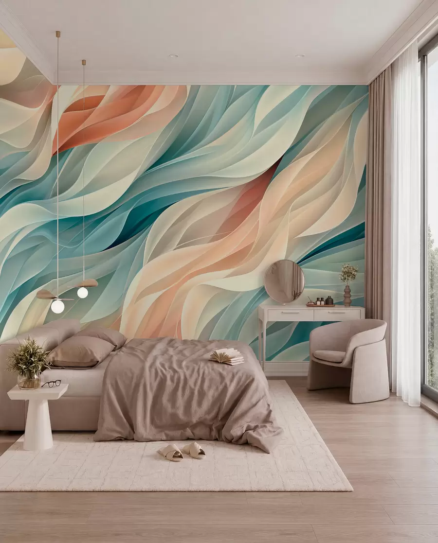 wall murals Очаравајући апстрактни дизајн са меким пастелним таласима w01335
