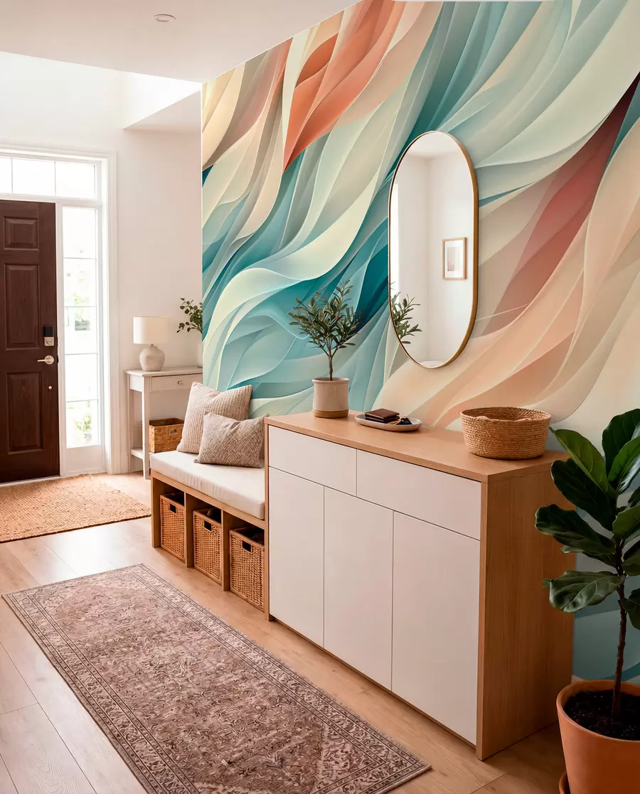 wall murals Очаравајући апстрактни дизајн са меким пастелним таласима w01335